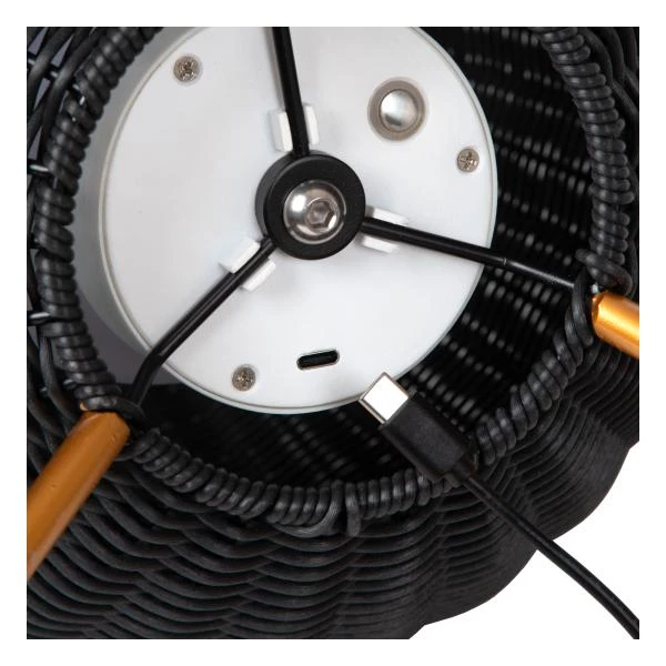Lucide COLIN IP44 - Oplaadbare Vloerlamp Binnen/Buiten - Accu/Batterij - LED 3 StepDim - 1x3W 3000K - IP44 - Zwart - detail 2